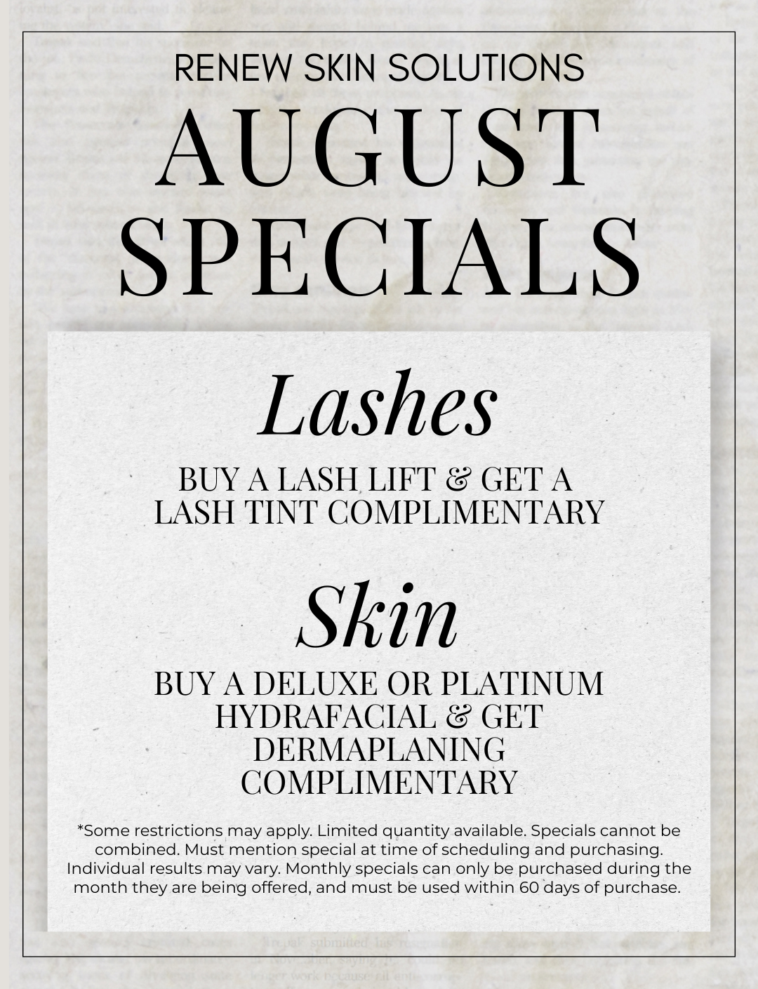 AUGUST SPECIALS ✨